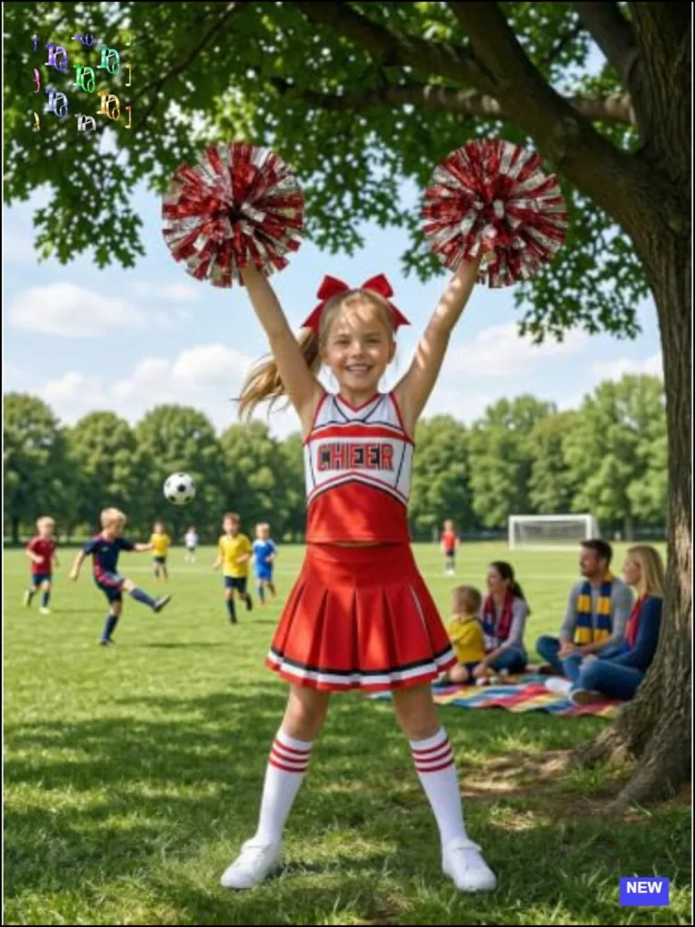 Girls Cheerleader Costume Set with Top Skirt Pom Poms Bow Socks Halloween Party